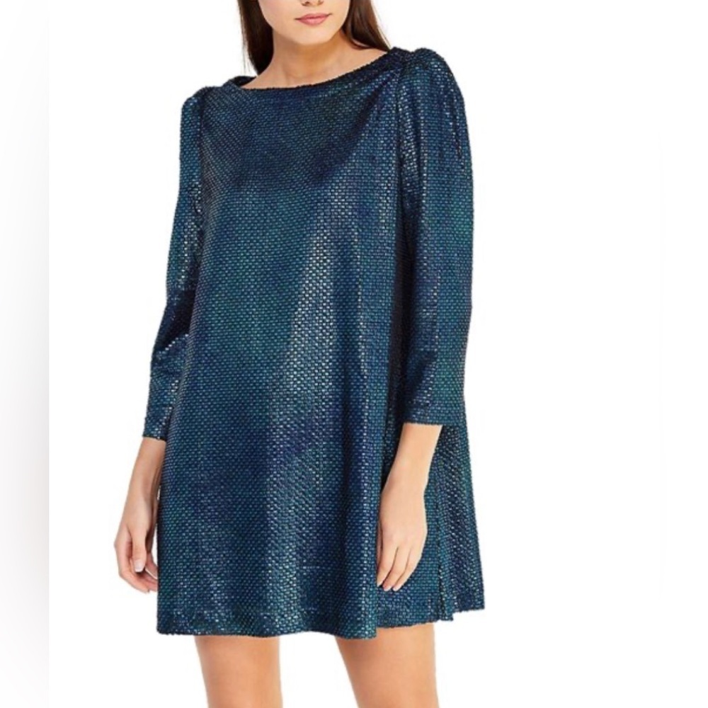 Free People Womens Diamonds are Forever Metallic Mini Dress, Blue, NWOT